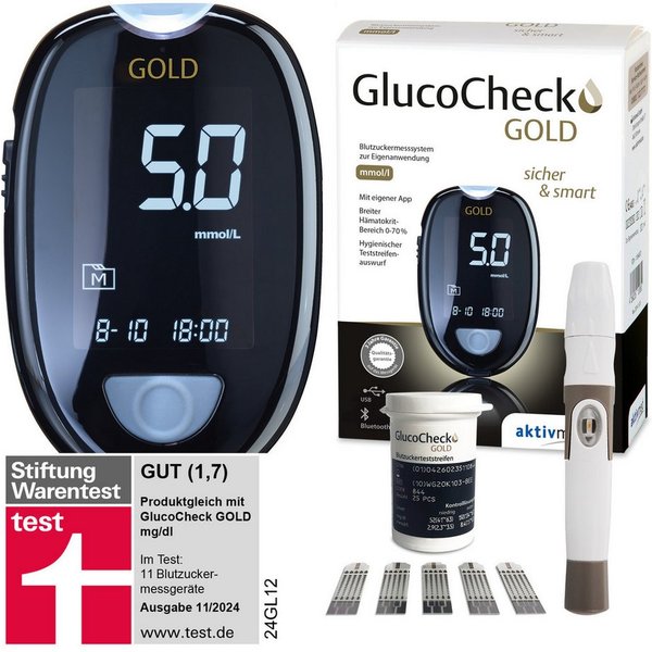 GlucoCheck Blutzuckermessgerät GlucoCheck GOLD Blutzuckermessgerät, 1 Stück mmol/l