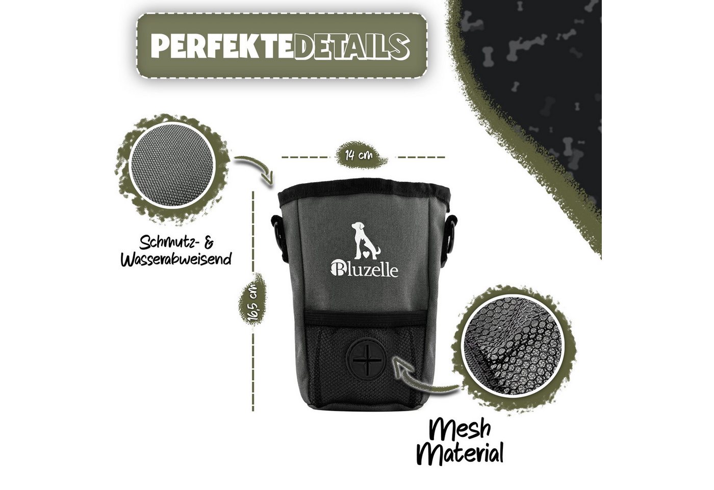 Bluzelle Leckerlibeutel, Leckerli Tasche für Hunde / Inhalt 650ml / Magnetverschluss / mit Gurt – Bild 4 von 5