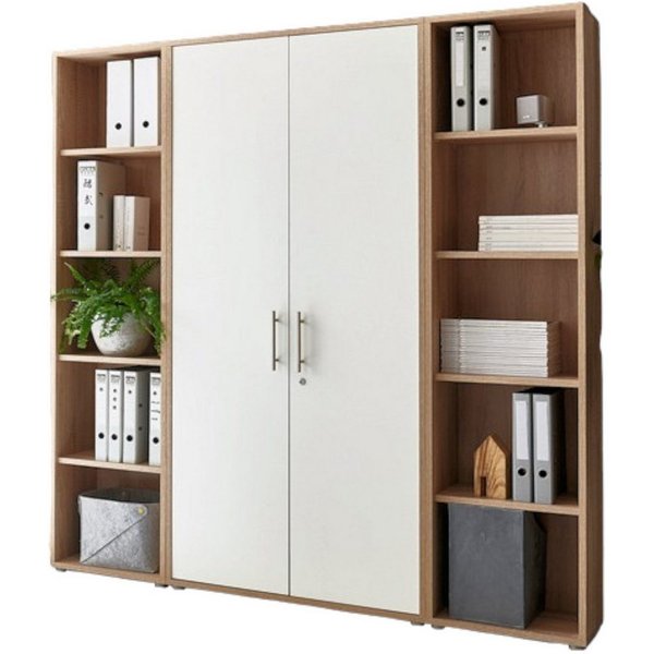 BMG Möbel Aktenschrank Office Edition 3 (Schrankwand Set, Mehrzweckschrank, bestehend aus 2x Aktenregal, 1x Aktenschrank) abschließbar, matt oder Hochglanz lack