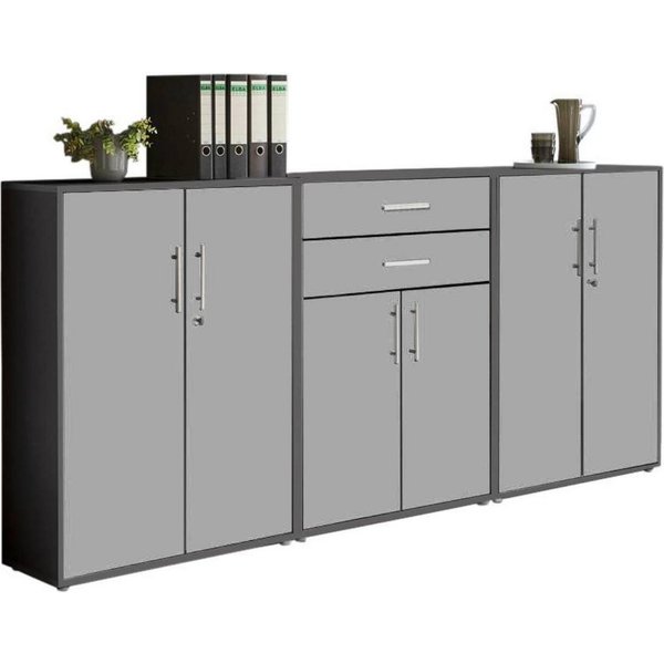 BMG Möbel Aktenschrank Office Edition (Set 15, Büroschrank abschließbar mit Metallgriffen, 2x abschließbarer Aktenschrank, 1x Schubkastenschrank) BxHxT:253,2 x 
