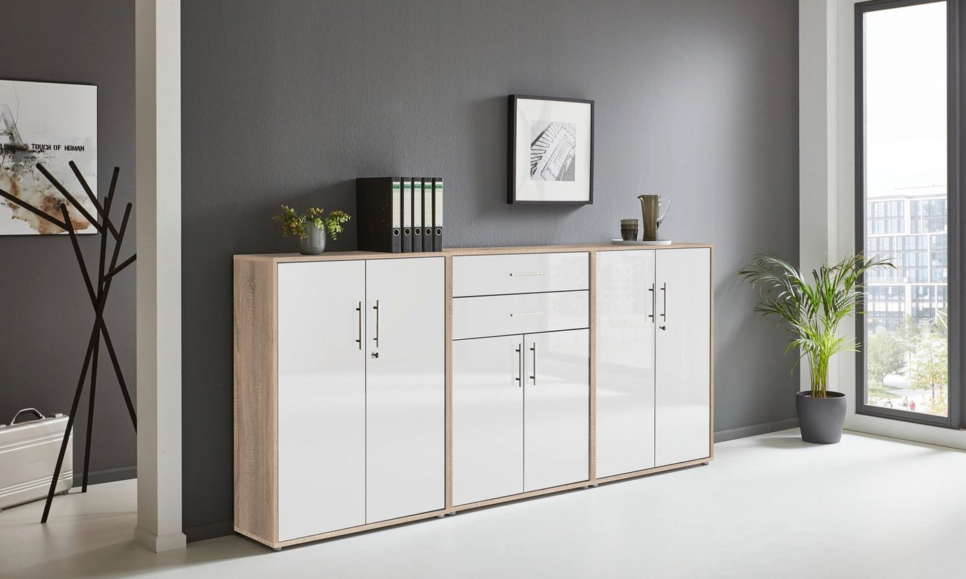 BMG Möbel Aktenschrank Office Edition (Set 15, Büroschrank abschließbar mit Metallgriffen, 2x abschließbarer Aktenschrank, 1x Schubkastenschrank) BxHxT:253,2 x  – Bild 2 von 5
