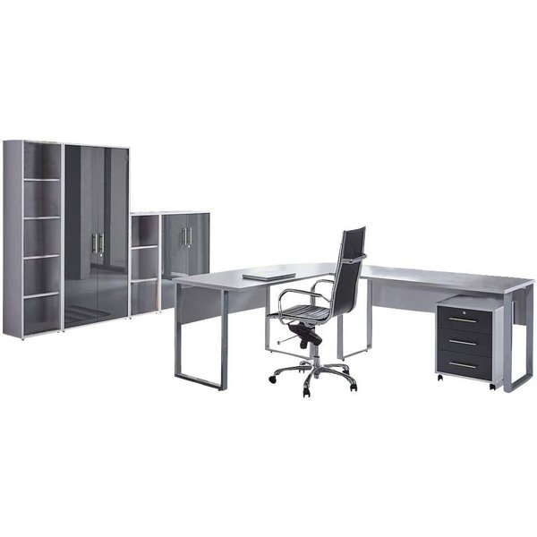 BMG Möbel Büromöbel-Set Office Edition, (Büroset, 6 tlg), Rollcontainer und Aktenschrank abschließbar