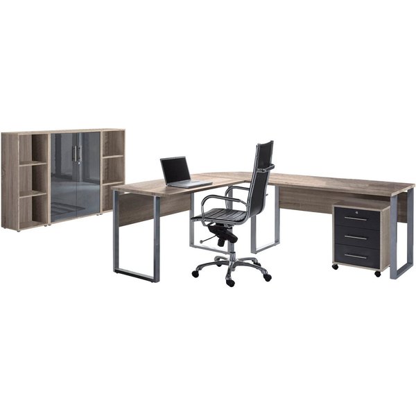 BMG Möbel Büromöbel-Set Office Edition Set 2, (Büro Set, 5 tlg., Fronten Matt oder Hochglanz lackiert), Aktenschrank und Rollcontainer abschließbar, Winkelschre