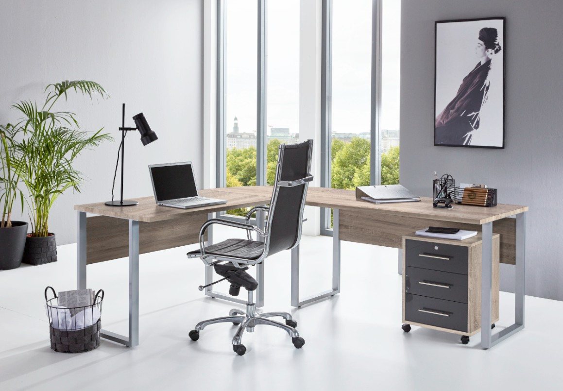 BMG Möbel Büromöbel-Set Office Edition Set 2, (Büro Set, 5 tlg., Fronten Matt oder Hochglanz lackiert), Aktenschrank und Rollcontainer abschließbar, Winkelschre – Bild 3 von 5