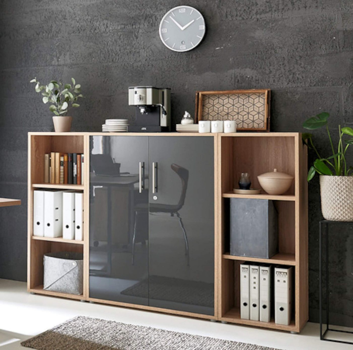 BMG Möbel Büromöbel-Set Office Edition Set 2, (Büro Set, 5 tlg., Fronten Matt oder Hochglanz lackiert), Aktenschrank und Rollcontainer abschließbar, Winkelschre – Bild 4 von 5
