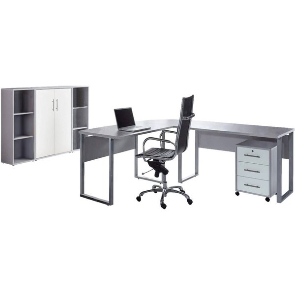 BMG Möbel Büromöbel-Set Office Edition Set 2, (Büro Set, 5 tlg., Fronten Matt oder Hochglanz lackiert), Aktenschrank und Rollcontainer abschließbar, Winkelschre