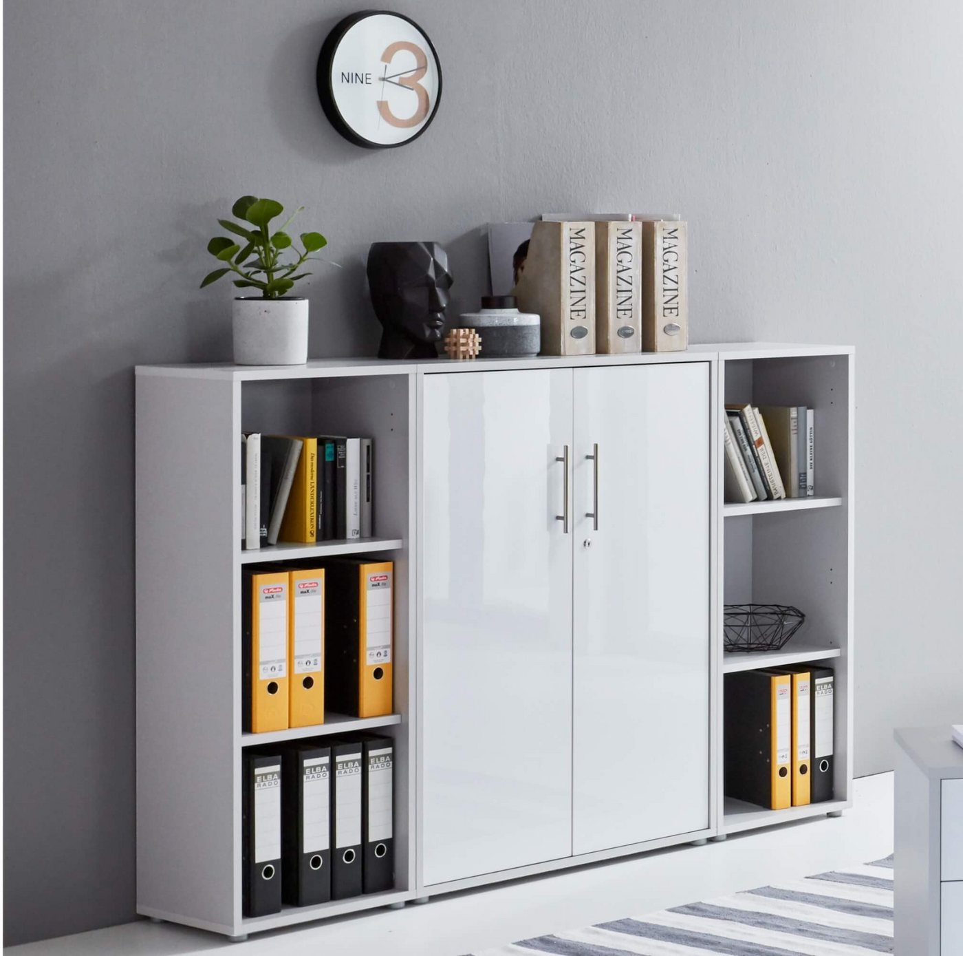 BMG Möbel Büromöbel-Set Office Edition Set 2, (Büro Set, 5 tlg., Fronten Matt oder Hochglanz lackiert), Aktenschrank und Rollcontainer abschließbar, Winkelschre – Bild 4 von 5