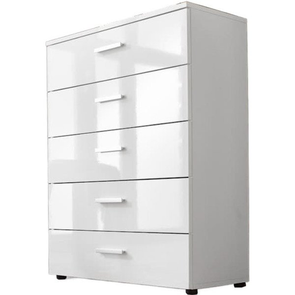 BMG Möbel Kommode Monaco 6 (Kommode mit 5 Schubladen), BxHxT 65 x 91 x 32 cm, Fronten Hochglanz Weiß