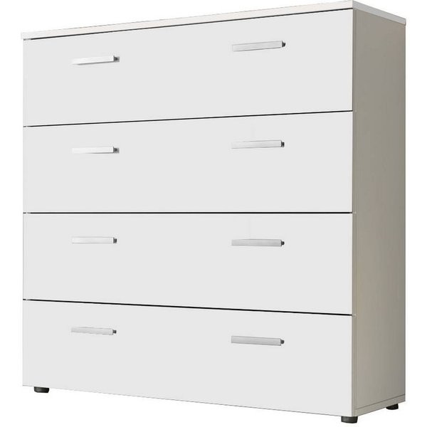 BMG Möbel Kommode Monaco (Schubkastenkommode mit 4 Schubkästen, 88 cm breit), Fronten Weiß Hochglanz, Korpus Matt, Höhe 91 cm