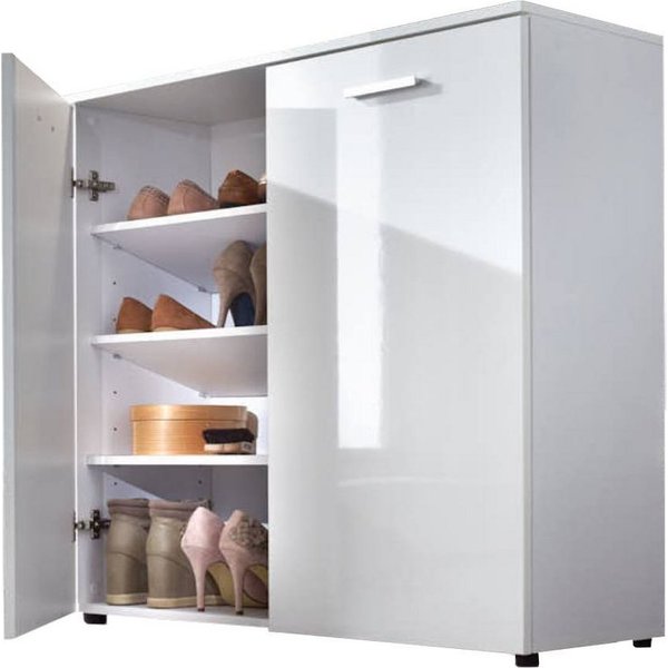 BMG Möbel Schuhschrank Monaco (Kommode, Schuhkommode, 88 cm breit mit Softclose Hochglanz Türen) Fronten Weiß Hochglanz, 16 Paar Schuhe bis Gr. 46