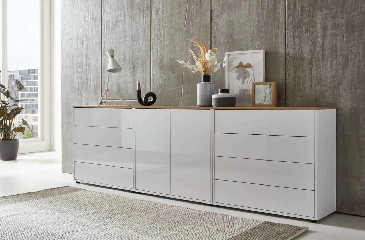 BMG Möbel Sideboard Mailand Set 4 (Kommode Anrichte Aktenschrank), mit weiß lackierten Hochglanzfronten – Bild 2 von 2