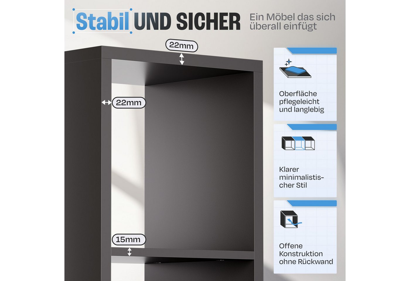 BMG Möbel Standregal NIZZA, Aktenregal, Würfel, Säulen Regal mit 3 Fächern, Made in Germany – Bild 4 von 5