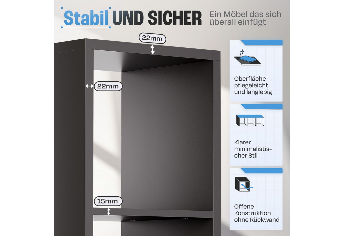 BMG Möbel Standregal NIZZA, Aktenregal, Würfel, Säulen Regal mit 3 Fächern, Made in Germany – Bild 5 von 5
