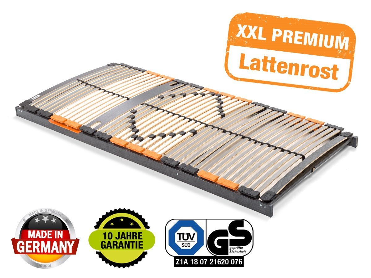 Lattenrost PREMIUM XXL, BMM, Kopfteil nicht verstellbar, Fußteil nicht verstellbar, extrem stabil mit XXL-Federholzleisten, geräuschlose Trio HQ-Kappen, holmübe – Bild 2 von 5
