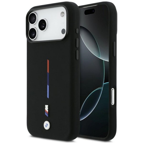 BMW Handyhülle Case iPhone 17 Pro Max MagSafe Silikon schwarz Tricolor Logo Metall 6,9 Zoll, Kantenschutz
