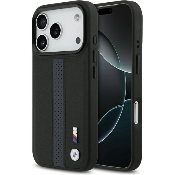 BMW Handyhülle MagSafe iPhone 17 Pro Kunstleder schwarz blau Logo Metall 6,3 Zoll, Kantenschutz