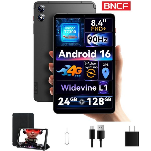 BNCF BPad T1, 8,4 Zoll, 4G LTE, Android 16, 24GB+128GB, T7300 Tablet (8.4", 128 GB, Android16, 4G LTE, 2,5D-Bildschirm,Unisoc T7300,90Hz,5500mAh,inklusive Table