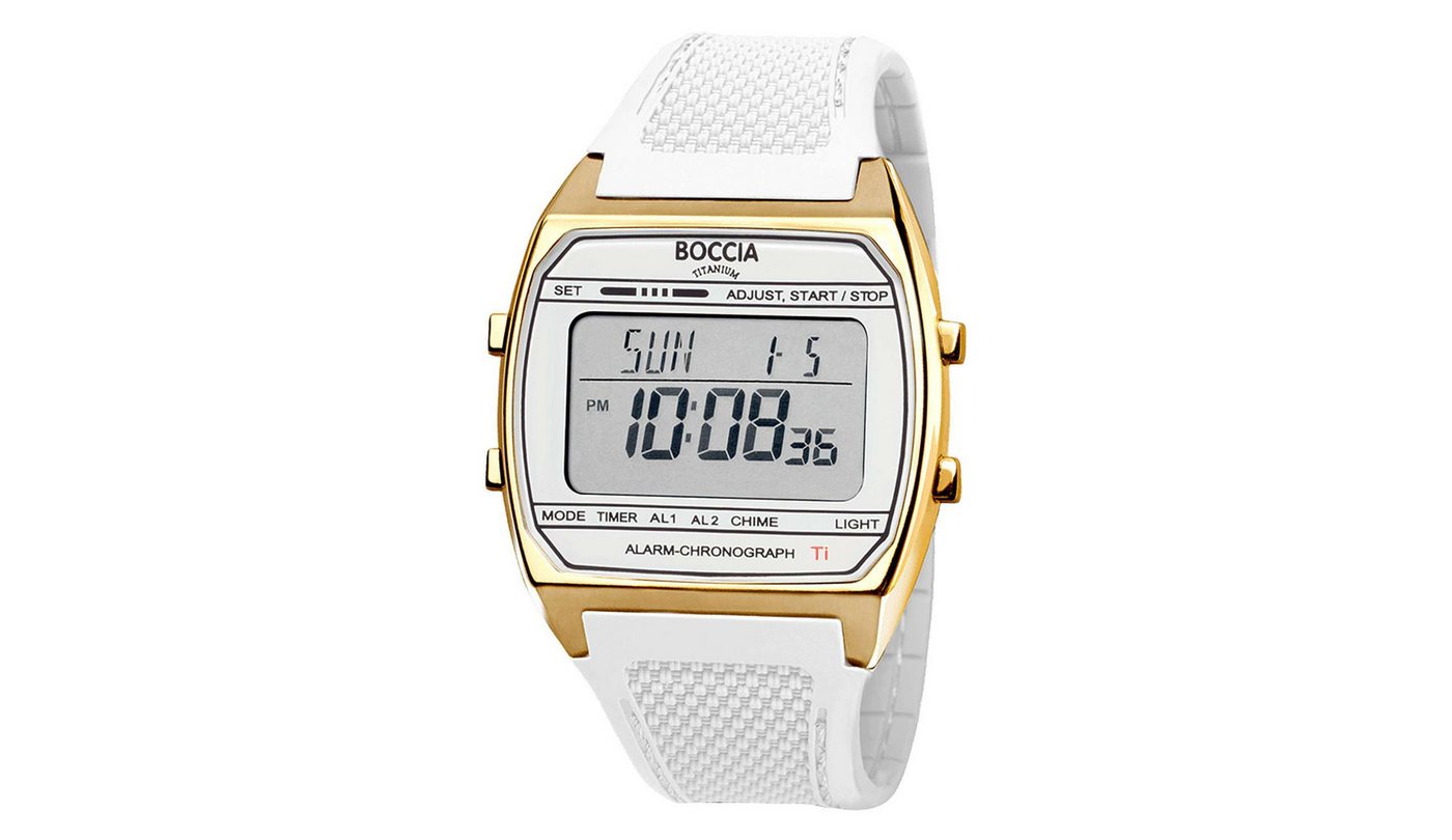 Boccia Digitaluhr 3738-04, Uhr in Unisexgröße Digital Titan Weiß/Goldfarben – Bild 2 von 2