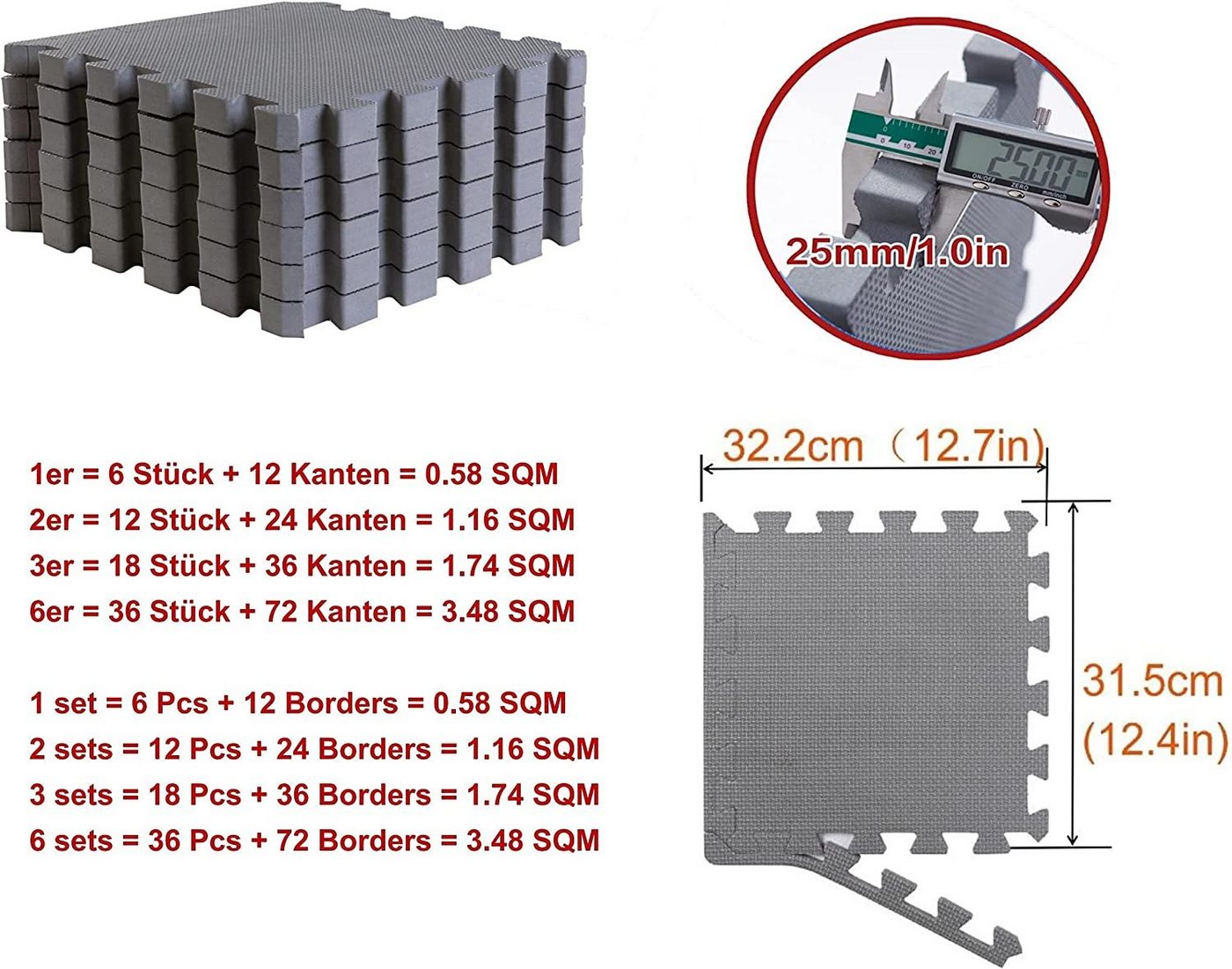 BodenMax Bodenturnmatte Bodenschutzmatte EVA 32x32cm - extra dick 2.5cm [+150% mehr Schutz] (6-St) – Bild 3 von 5