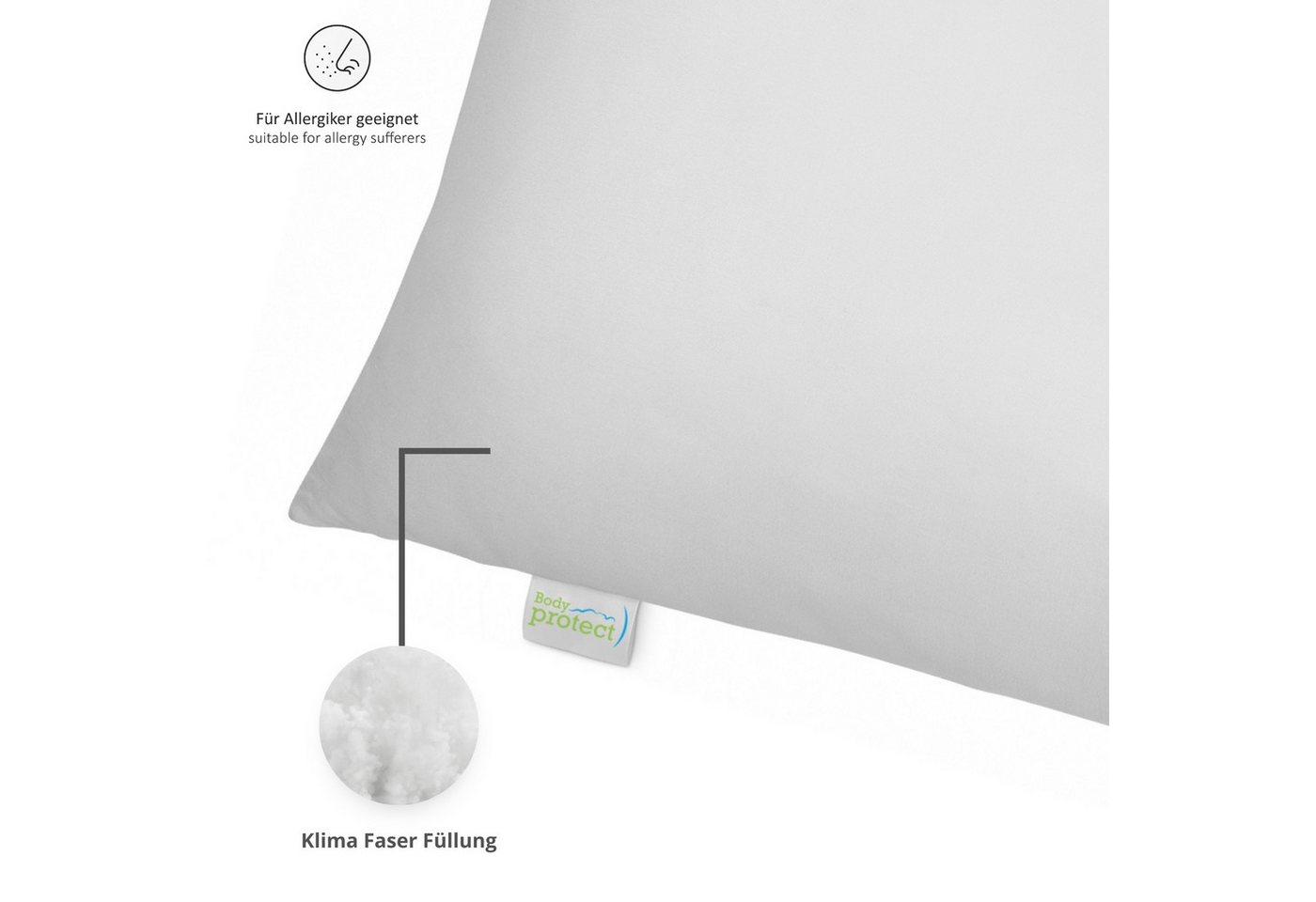 Bodyprotect Kopfkissen ECOLine, Füllung: 100% Polyester, Bezug: 100% Mikrofaser, Seitenschläfer, Rückenschläfer, Bauchschläfer, softes, allergikerfreundliches M – Bild 3 von 5
