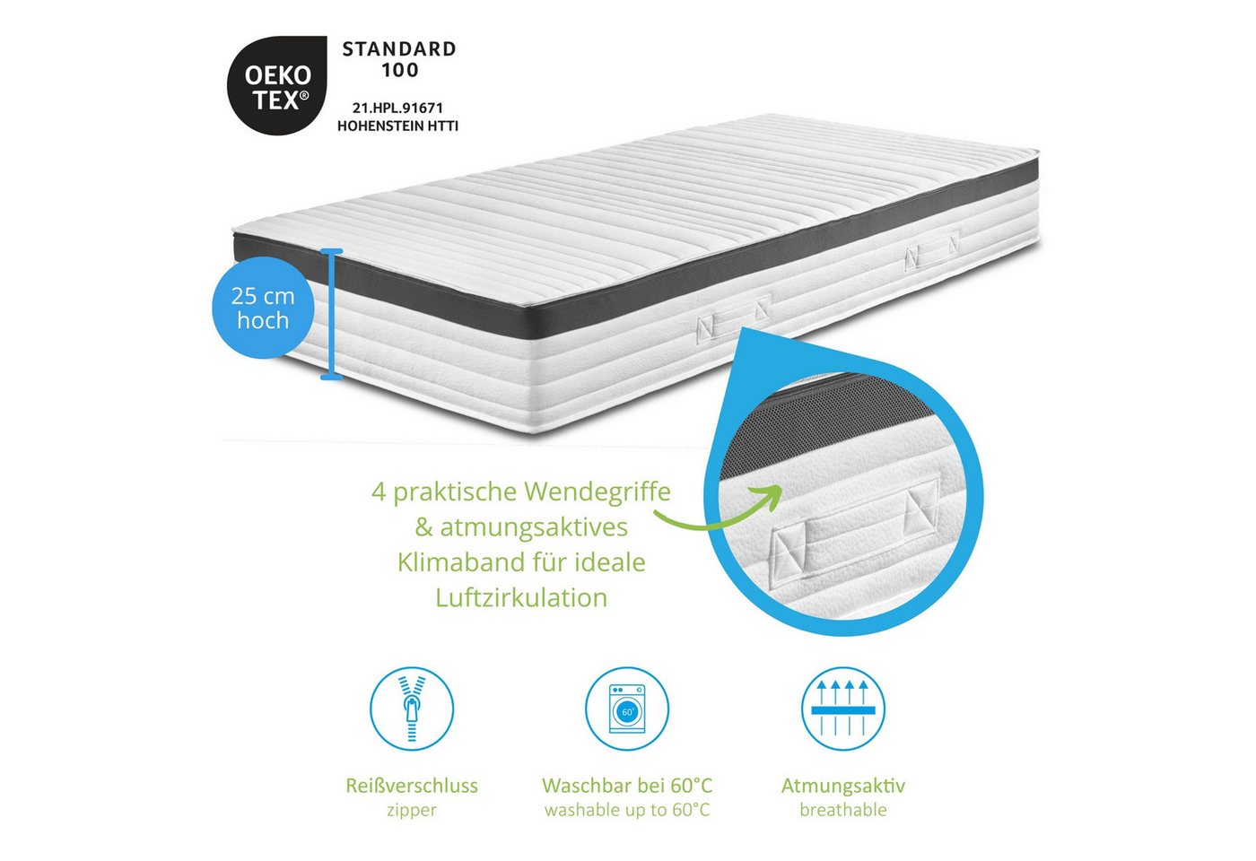 Taschenfederkernmatratze Elite Line, Bodyprotect, 25 cm hoch, ergonomische Matratze, 7-Zonen, Größe: 80x200, Härtegrad: H4 – Bild 4 von 5