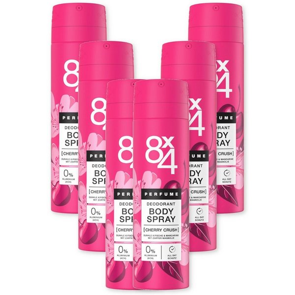 8x4 Bodyspray 8X4 Body Deo Spray Cherry Crush 6 x 150ml Cherry‑Magnolia‑Duft, Set, 6-tlg., 0% Aluminium (ACH)