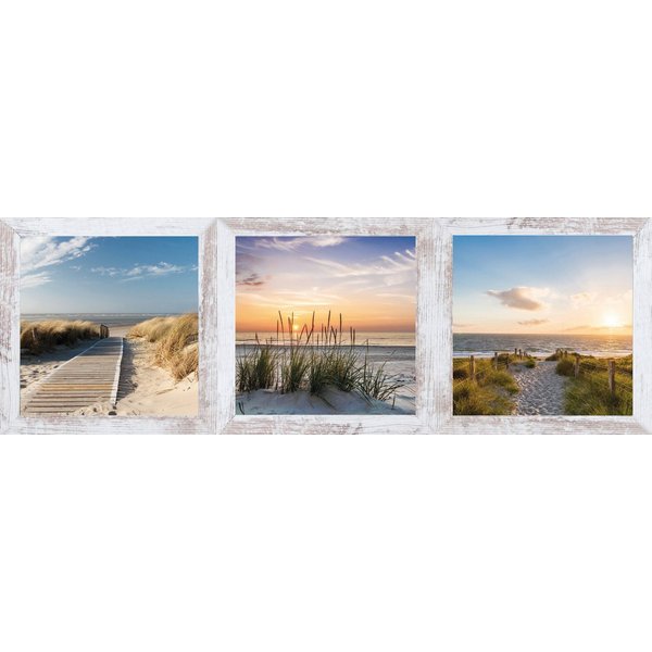 Bönninghoff Bild mit Rahmen 3er-Set gerahmte Bilder STRÄNDE 3x23x23 cm – Maritime Wanddeko, Düne, Meer, Strand (1 St), mehrteiliges Bilder-Set, harmonisch aufei