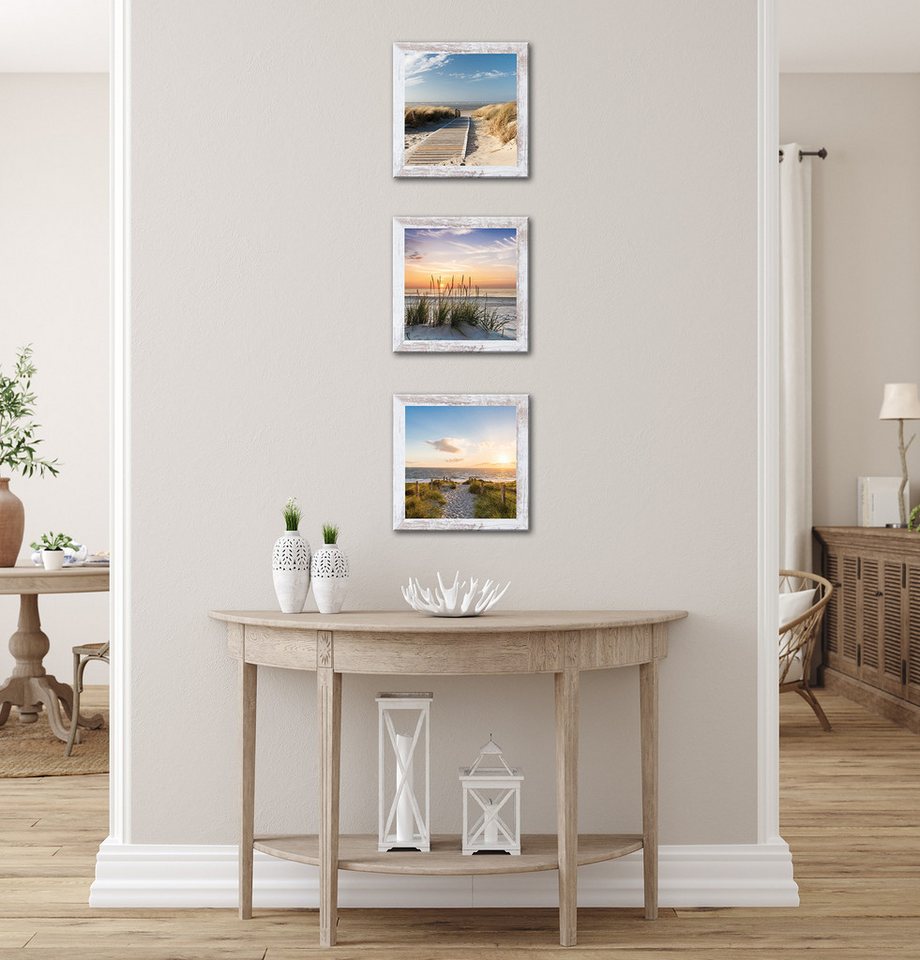 Bönninghoff Bild mit Rahmen 3er-Set gerahmte Bilder STRÄNDE 3x23x23 cm – Maritime Wanddeko, Düne, Meer, Strand (1 St), mehrteiliges Bilder-Set, harmonisch aufei – Bild 2 von 5
