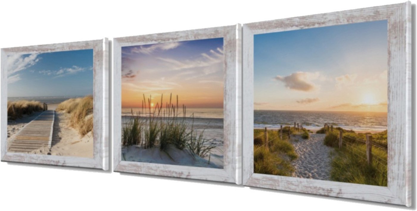 Bönninghoff Bild mit Rahmen 3er-Set gerahmte Bilder STRÄNDE 3x23x23 cm – Maritime Wanddeko, Düne, Meer, Strand (1 St), mehrteiliges Bilder-Set, harmonisch aufei – Bild 3 von 5