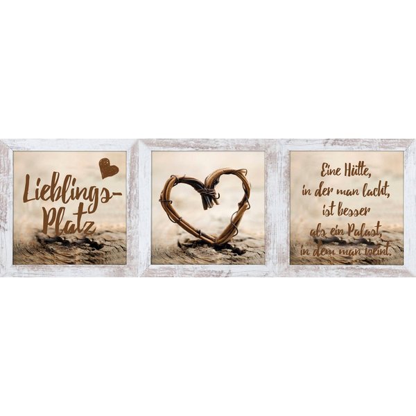 Bönninghoff Bild mit Rahmen 3er-Set gerahmte Bilder LIEBLINGSPLATZ 3x23x23 cm – Wanddeko modern, Herz, Liebe, Sprüche & Texte (1 St), mehrteiliges Bilder-Set, h