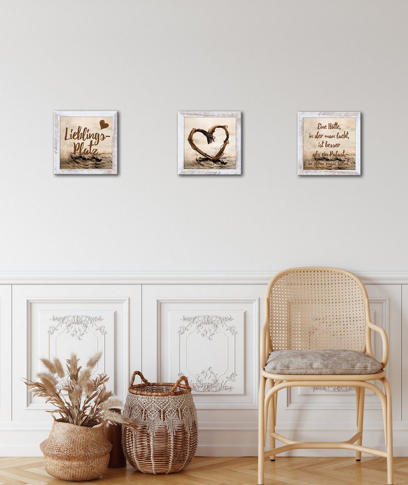 Bönninghoff Bild mit Rahmen 3er-Set gerahmte Bilder LIEBLINGSPLATZ 3x23x23 cm – Wanddeko modern, Herz, Liebe, Sprüche & Texte (1 St), mehrteiliges Bilder-Set, h – Bild 2 von 5