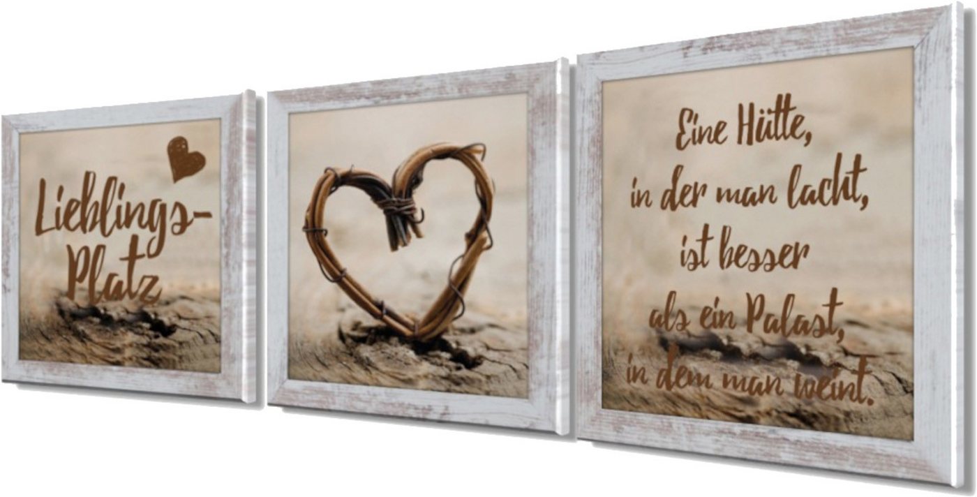 Bönninghoff Bild mit Rahmen 3er-Set gerahmte Bilder LIEBLINGSPLATZ 3x23x23 cm – Wanddeko modern, Herz, Liebe, Sprüche & Texte (1 St), mehrteiliges Bilder-Set, h – Bild 3 von 5