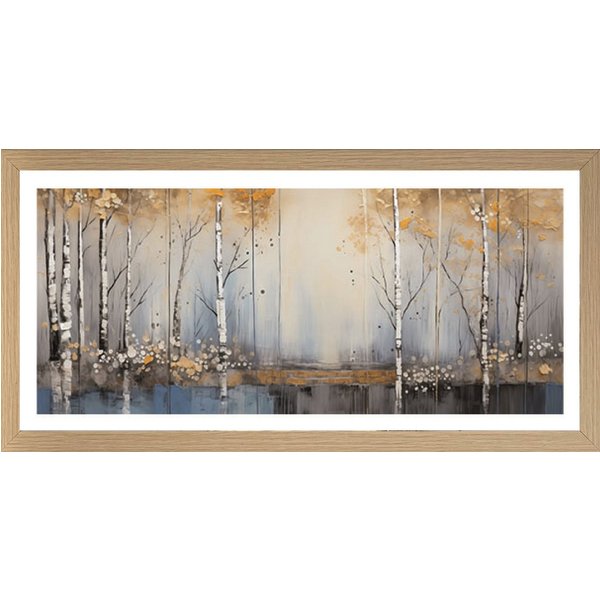 Bönninghoff Bild mit Rahmen Wandbild gerahmt BIRKENWALD 23x49 cm – Natur Wanddeko modern, Abstrakt, Abstrakte, Baumbilder, Bäume, Landschaft, Natur, Wald, Waldb