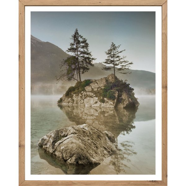 Bönninghoff Bild mit Rahmen Wandbild gerahmt INSEL IM SEE 40x50 cm – Natur Wandbild beruhigend, Bäume, Felsen, Landschaft, Natur, See, Seebilder (1 St), mit dek