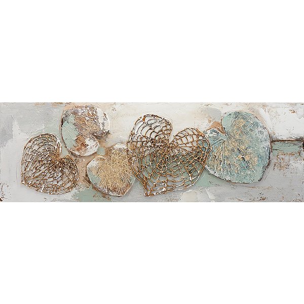 Bönninghoff Ölgemälde handarbeit HERZEN 40x120 cm – Wandbild Kunst Deko modern, Abstrakt, Blätter, Blätterbilder, Formen, Kunst, Symbole (1 St), handgefertigt, 