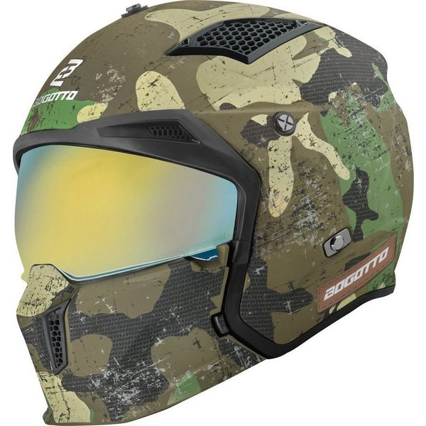 Bogotto Motorradhelm Radic Camo 22.06 Helm, Herausnehmbares Innenfutter,integriertes Sonnenvisier