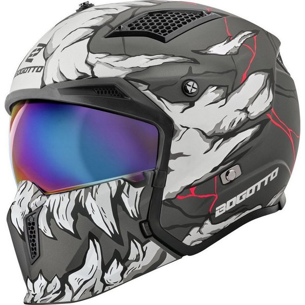 Bogotto Motorradhelm Radic Skulash 22.06 Helm, Herausnehmbares Innenfutter,integriertes Sonnenvisier