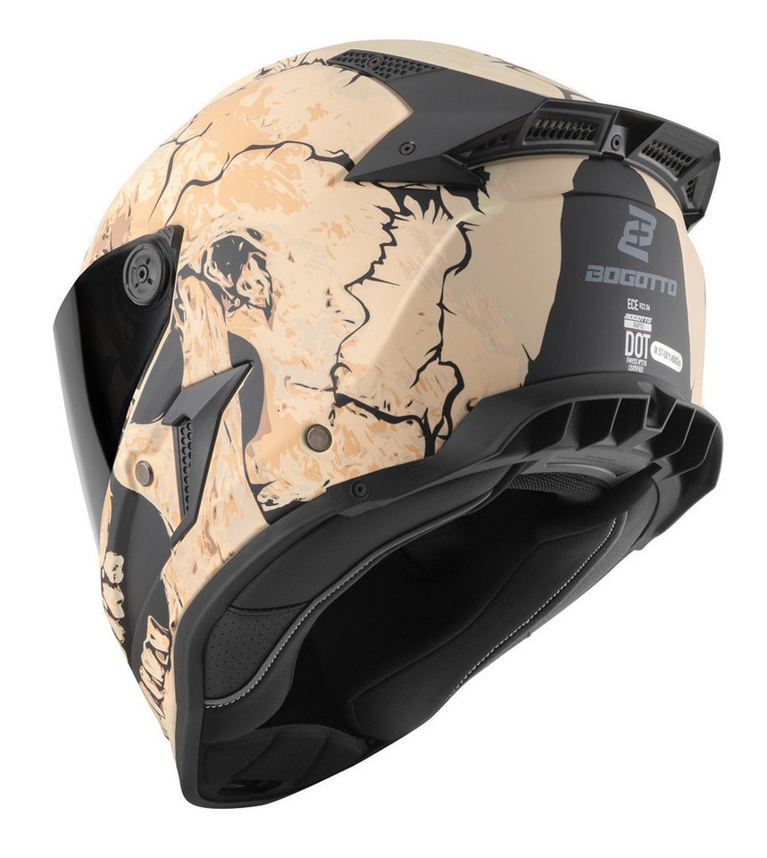 Bogotto Motorradhelm Rapto Skull Helm, Vorbereitet Für Kommunikationssystem,geeignet Brillenträger,vorbe – Bild 3 von 5