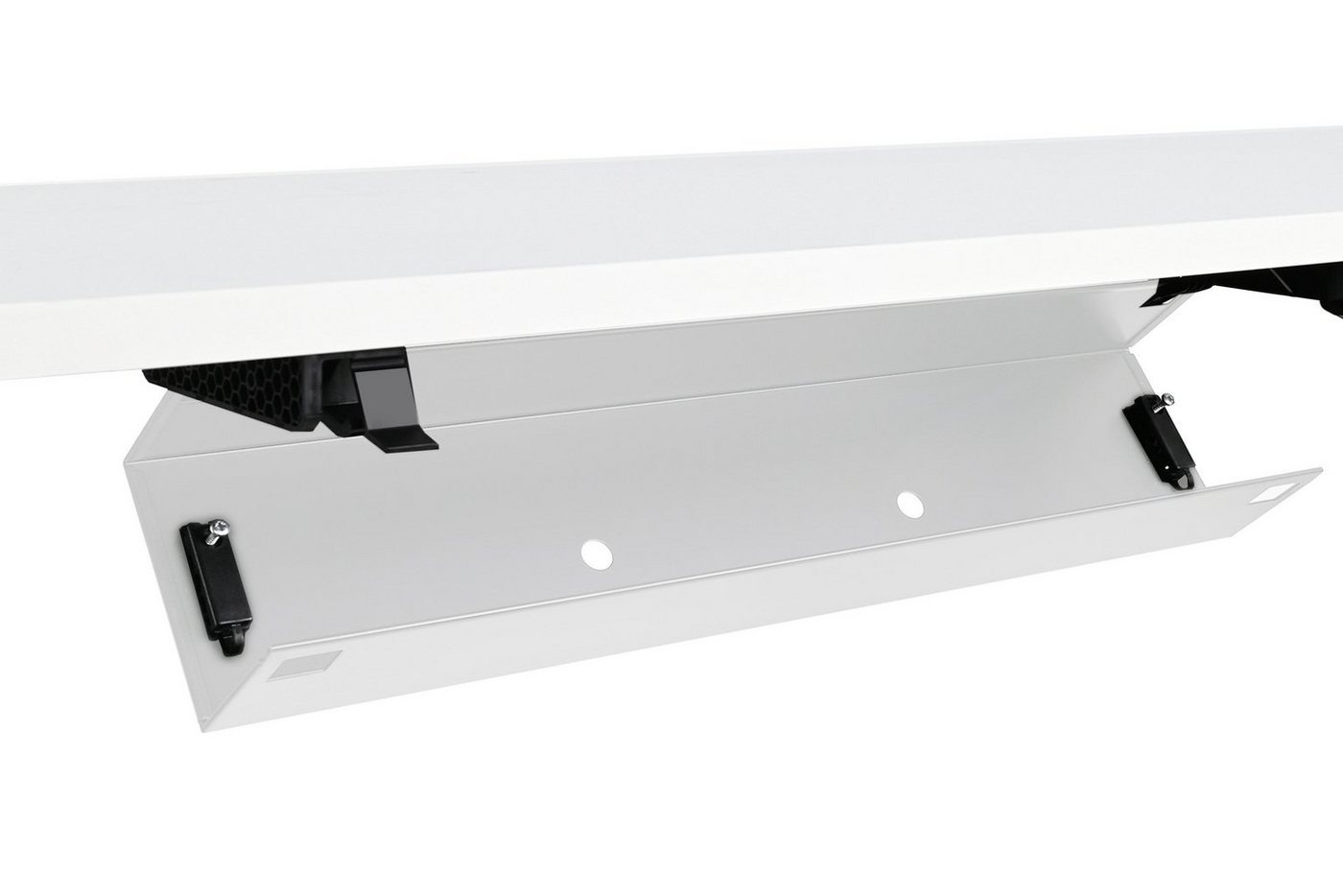 boho office® Kabelkanal, Kabelwanne 57 cm in weiß, beidseitig klappbar mit viel Stauraum – Bild 3 von 5