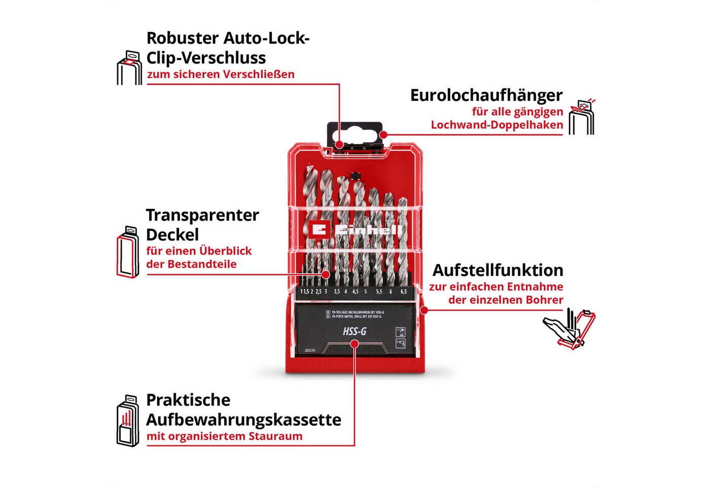 Einhell Bohrer- und Bit-Set Original Einhell 19-tlg. HSS-G Metallbohrer-Set (HSS 4241 Stahl, hochg, (19x HSS-G Metallbohrer (1 / 1,5 / 2 / 2,5 / 3 / 3,5 / 4 / 4 – Bild 3 von 5