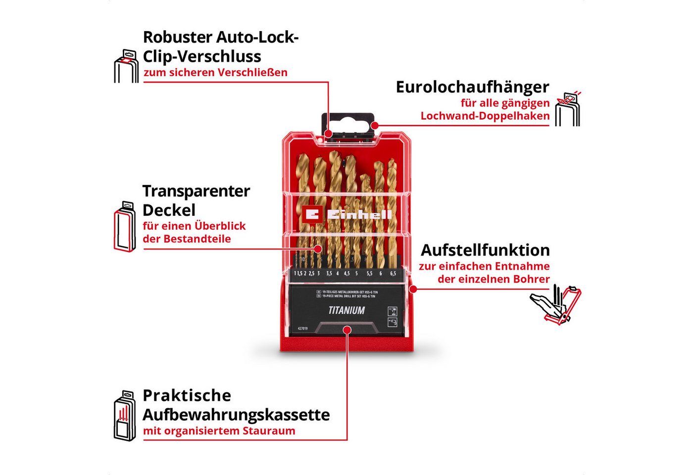 Einhell Bohrer- und Bit-Set Original Einhell 19-tlg. HSS-G Titan Metallbohrer-Set (im Ganzen gesch, (19x HSS-G Titan Metallbohrer (1 / 1,5 / 2 / 2,5 / 3 / 3,5 / – Bild 3 von 5
