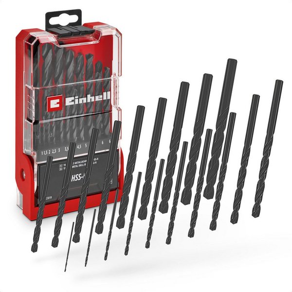 Einhell Bohrer- und Bit-Set Original Einhell 19-tlg. HSS-R Metallbohrer-Set (HSS 4241 Stahl, schwa, (19x HSS-R Metallbohrer (1 / 1,5 / 2 / 2,5 / 3 / 3,5 / 4 / 4
