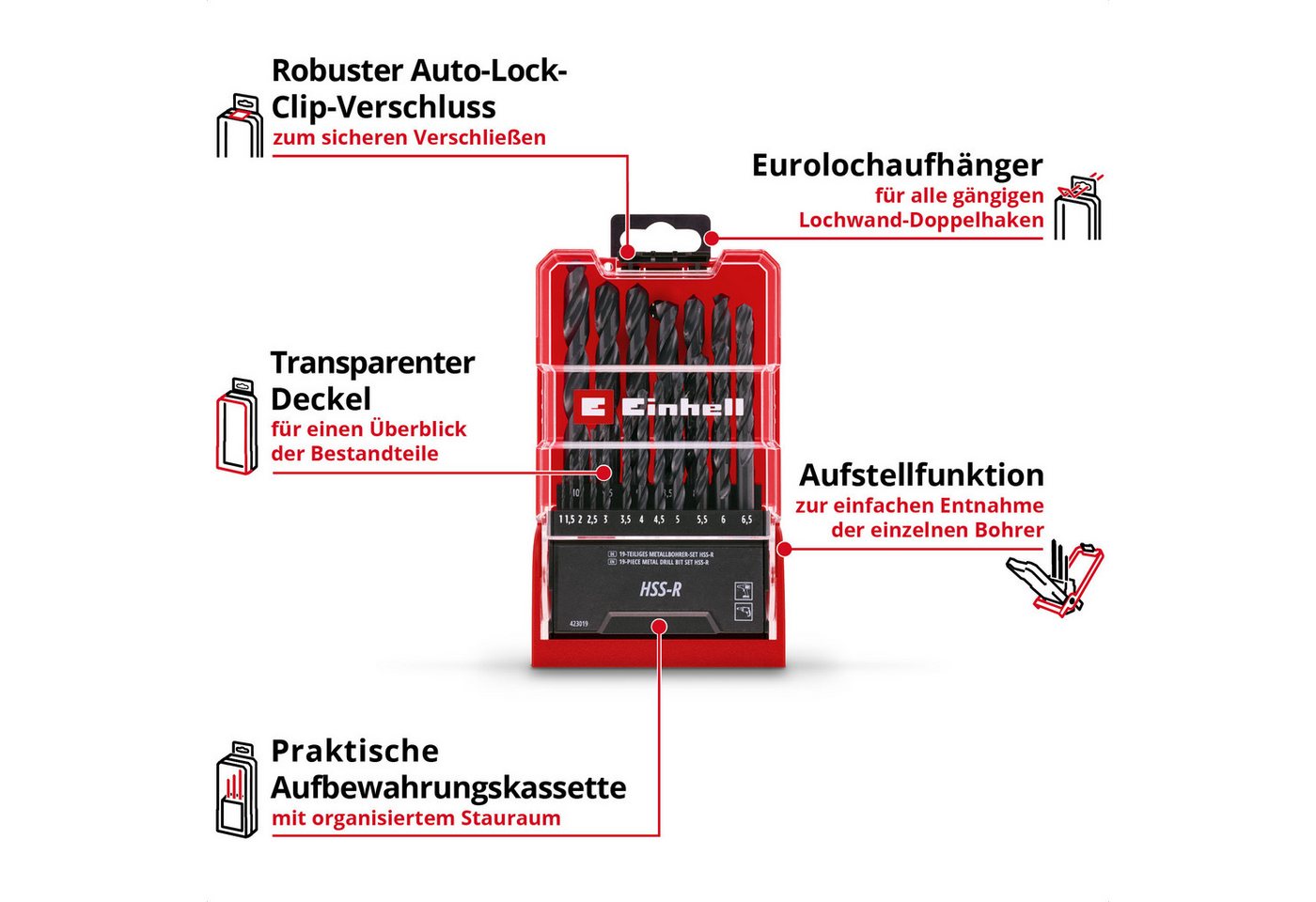 Einhell Bohrer- und Bit-Set Original Einhell 19-tlg. HSS-R Metallbohrer-Set (HSS 4241 Stahl, schwa, (19x HSS-R Metallbohrer (1 / 1,5 / 2 / 2,5 / 3 / 3,5 / 4 / 4 – Bild 3 von 5