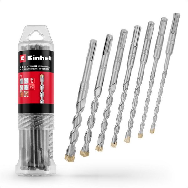 Einhell Bohrer- und Bit-Set Original Einhell 7-tlg. SDS Plus Hammerbohrer-Set, 160 mm (aus 40Cr We, (7x SDS Plus Hammerbohrer (2x 6 / 2x 8 / 10 / 12 / 14 mm), 1