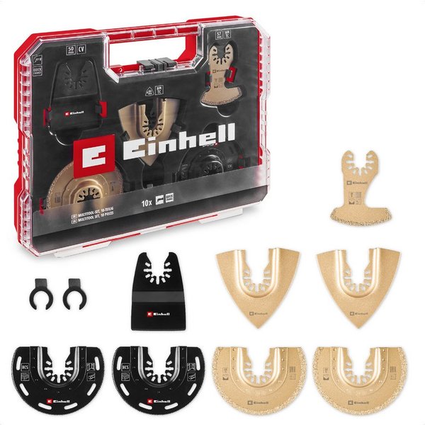 Einhell Bohrer- und Bit-Set Original Einhell XL-PLUS-CASE 10-tlg. Multitool-Set (HCS Halbrund-Säge, (2x HM Halbrund-Sägeblätter (87 mm), 2x HM Delta-Raspeln (80