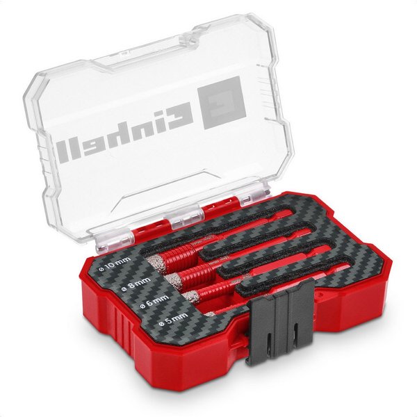 Einhell Bohrer- und Bit-Set Original Einhell XS-CASE 4-tlg. Diamant-Fliesenbohrer-Set (Trockenschn, (4x Fliesenbohrer (5 / 6 / 8 / 10 mm), 1x Aufbewahrungsbox (
