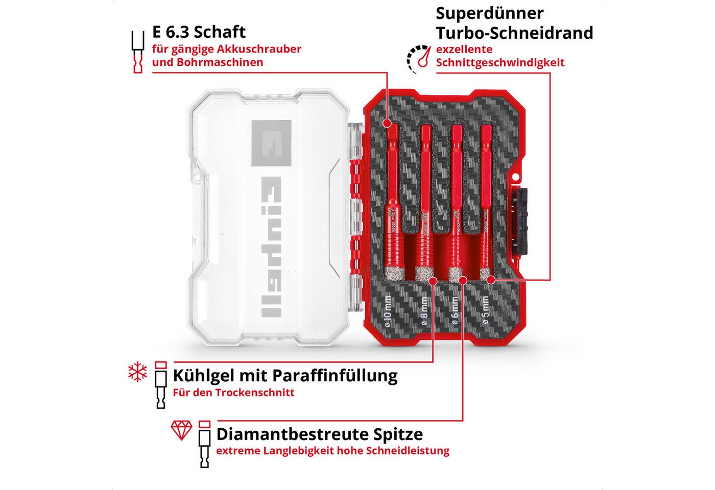 Einhell Bohrer- und Bit-Set Original Einhell XS-CASE 4-tlg. Diamant-Fliesenbohrer-Set (Trockenschn, (4x Fliesenbohrer (5 / 6 / 8 / 10 mm), 1x Aufbewahrungsbox ( – Bild 3 von 5