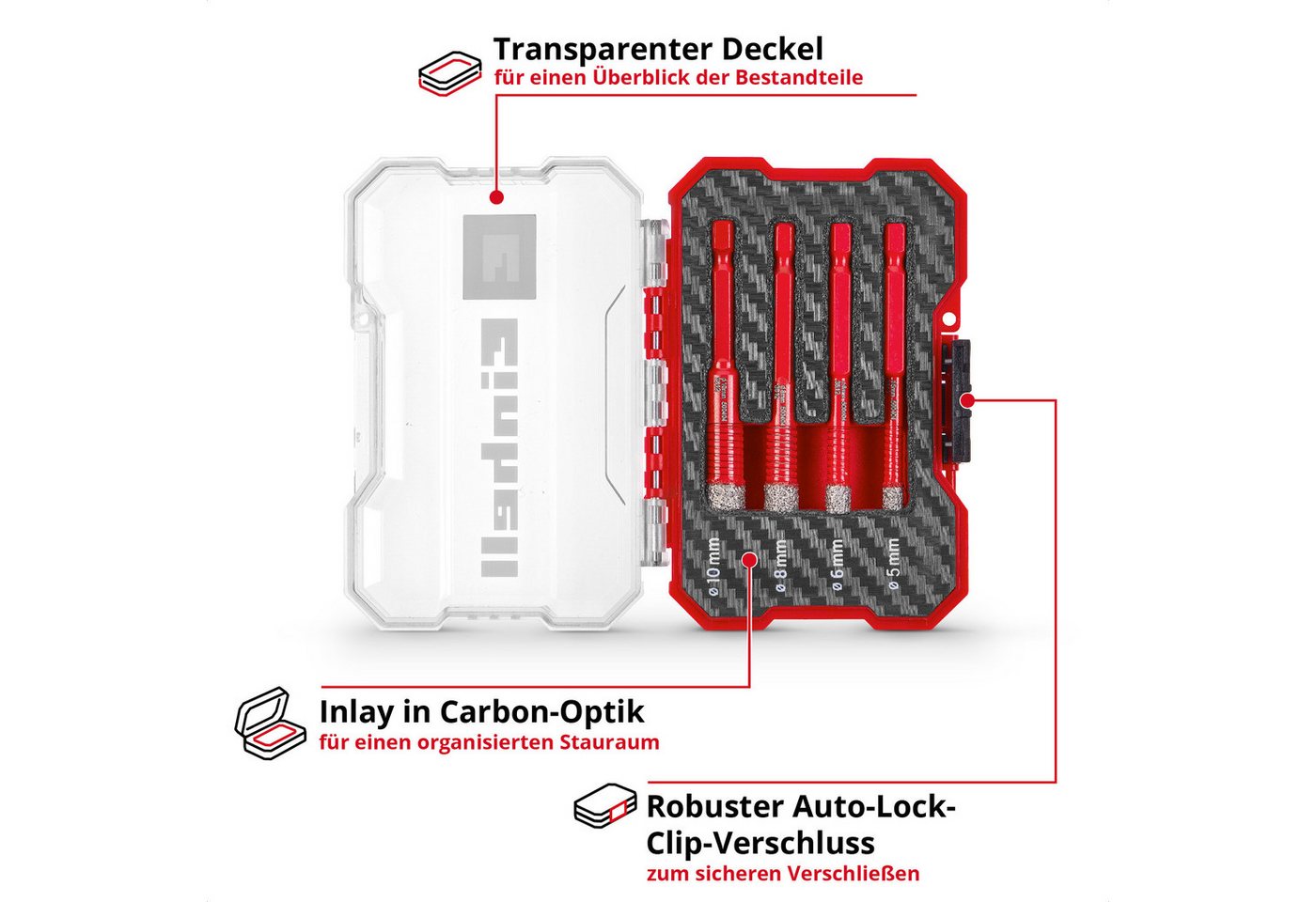 Einhell Bohrer- und Bit-Set Original Einhell XS-CASE 4-tlg. Diamant-Fliesenbohrer-Set (Trockenschn, (4x Fliesenbohrer (5 / 6 / 8 / 10 mm), 1x Aufbewahrungsbox ( – Bild 4 von 5