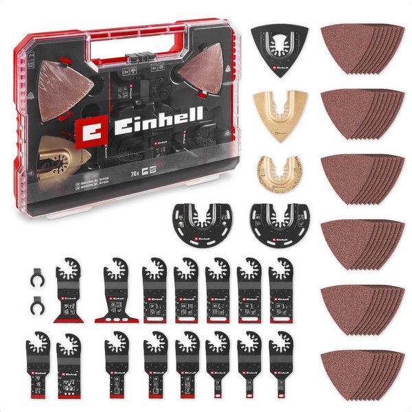 Einhell Bohrer- und Bit-Set Original Einhell XXL-CASE 70-tlg. Multitool-Set (BiM/CrV-Tauchsägeblät, (3x BIM-Tauchsägeblätter (44 / 32 / 20 mm), 12x CrV-Tauchsäg