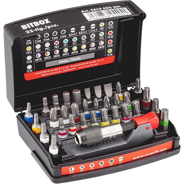 Würth Bohrer- und Bitset Würth Bit-Sortiment 1/4 Zoll mit Gürtelclip 33-tlg. 0614400301 Orsy, 33-St.